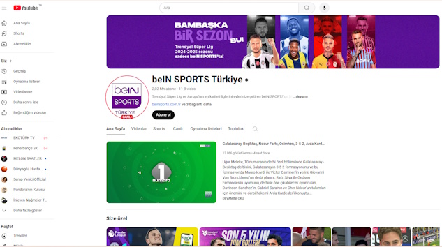 beIN SPORTS Türkiye YouTube Kanalı 2 Milyon Aboneye Ulaştı